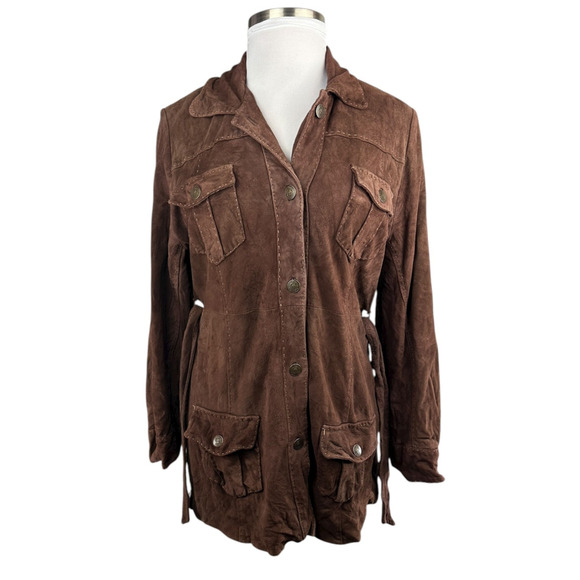 Lilly Pulitzer Soft Lamb Suede Jacket Brown Belted Button Lined XL Rare HTF - Picture 11 of 16